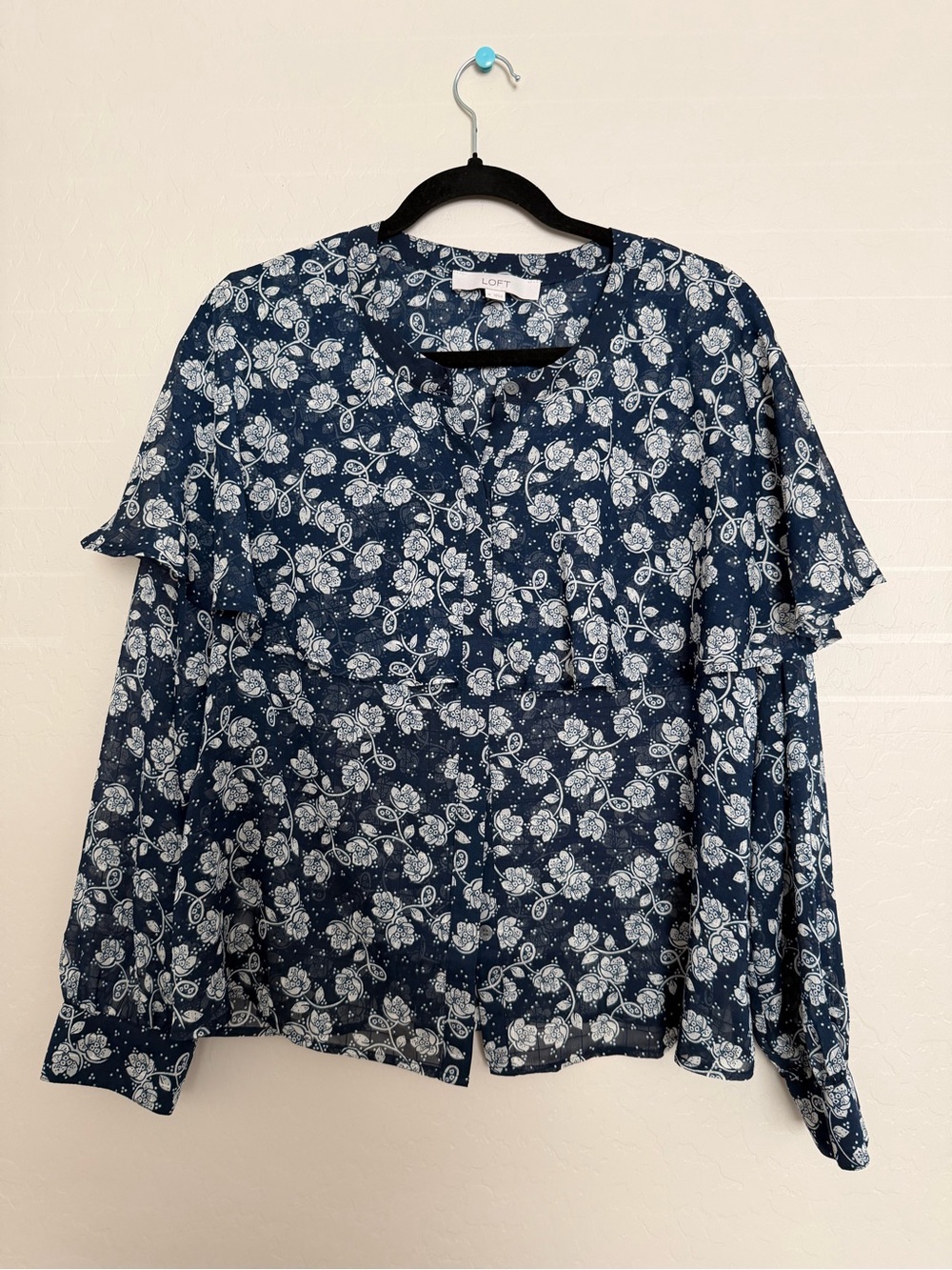 LOFT Navy Floral Cape Style Blouse